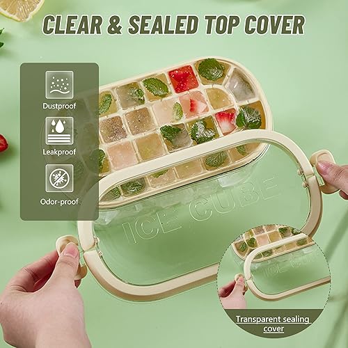 Miniatura 7 de Bandeja para cubitos de hielo, bandejas de hielo de silicona sin BPA, moldes de 2 niveles, cubo de hielo cuadrado redondo con cubierta de tapa,