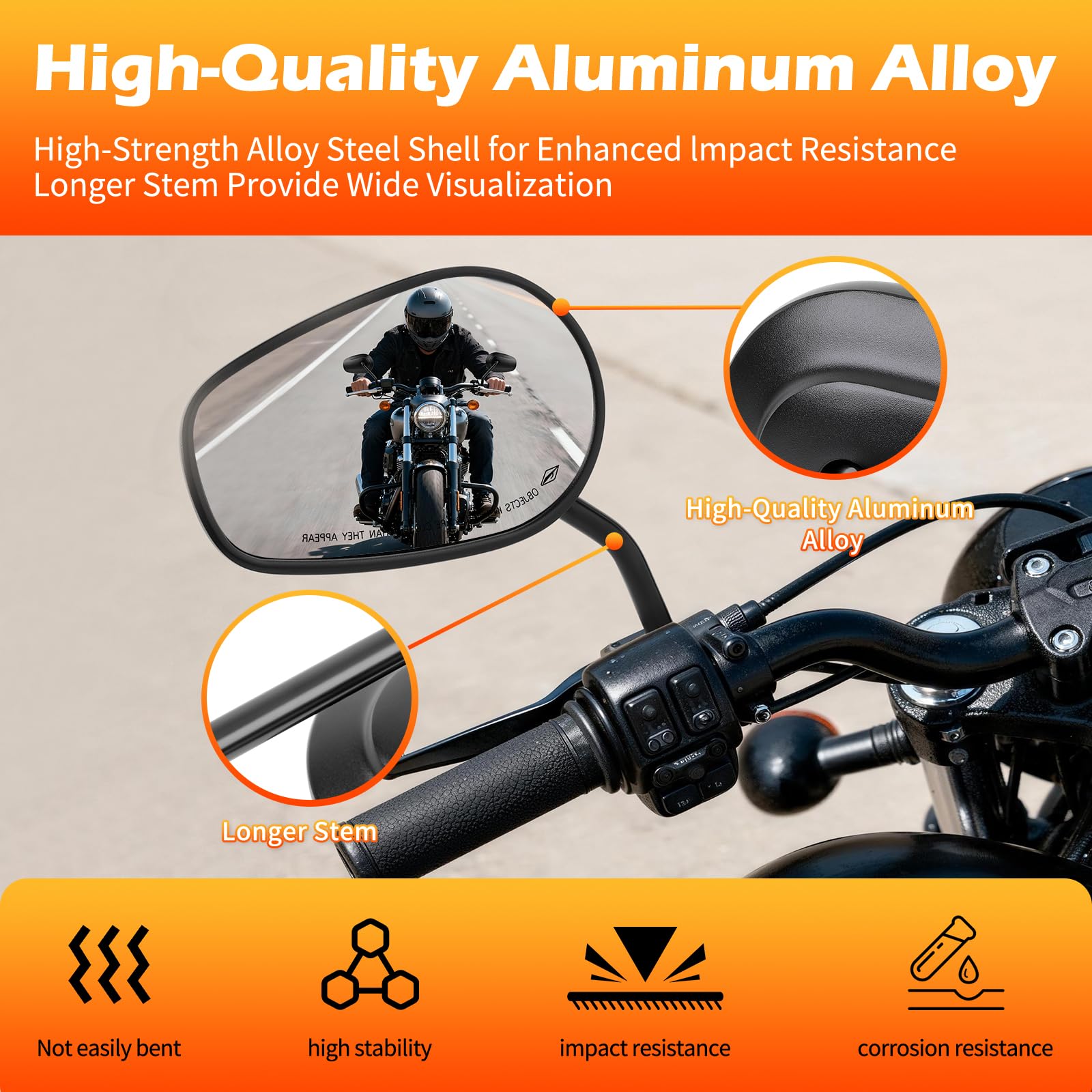 DREAMIZER 8mm Motorrad Spiegel Motorrad Seite Lenker Rückspiegel Spiegel für Sportster 883 1990-2017 Eisen 883 2009-2017