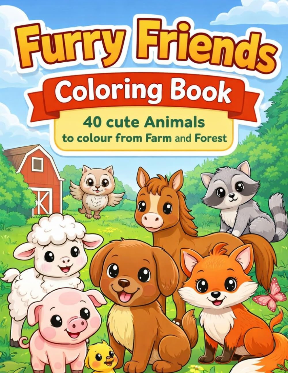 Furry Friends Colouring Book: 40 Cute Animals to Colour from the Farm and Forest