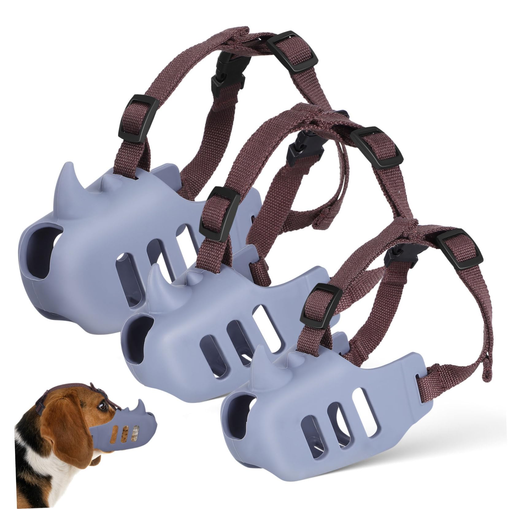 Museruola per Cani in Silicone Regolabile 3 Pezzi Antimorso Traspirante per Cani Piccoli e Medi Indossabilità Prolungata per Controllo Abbaio