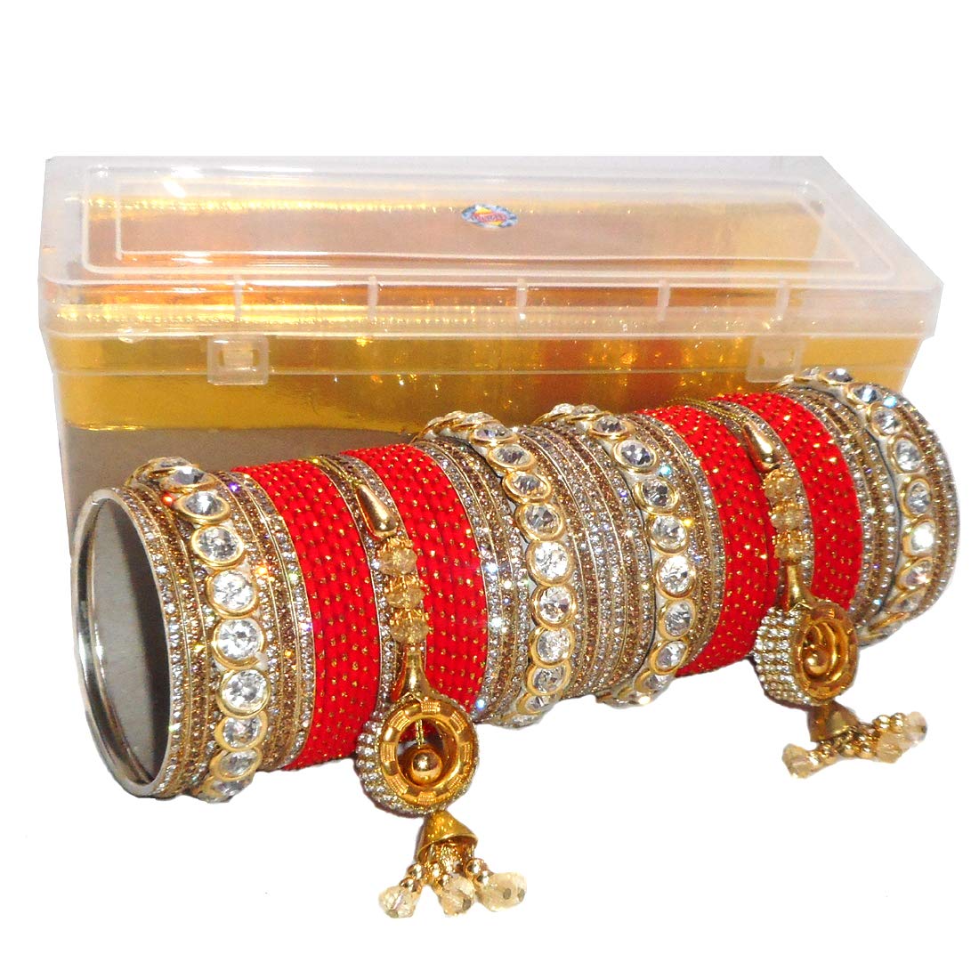 ROYAL BANGLES Matte Metal Zircon Bridal Bangle Set Cum Chuda for Women (Red) (2.4) (B07RKT1SF9) Amazon Price History, Amazon Price Tracker