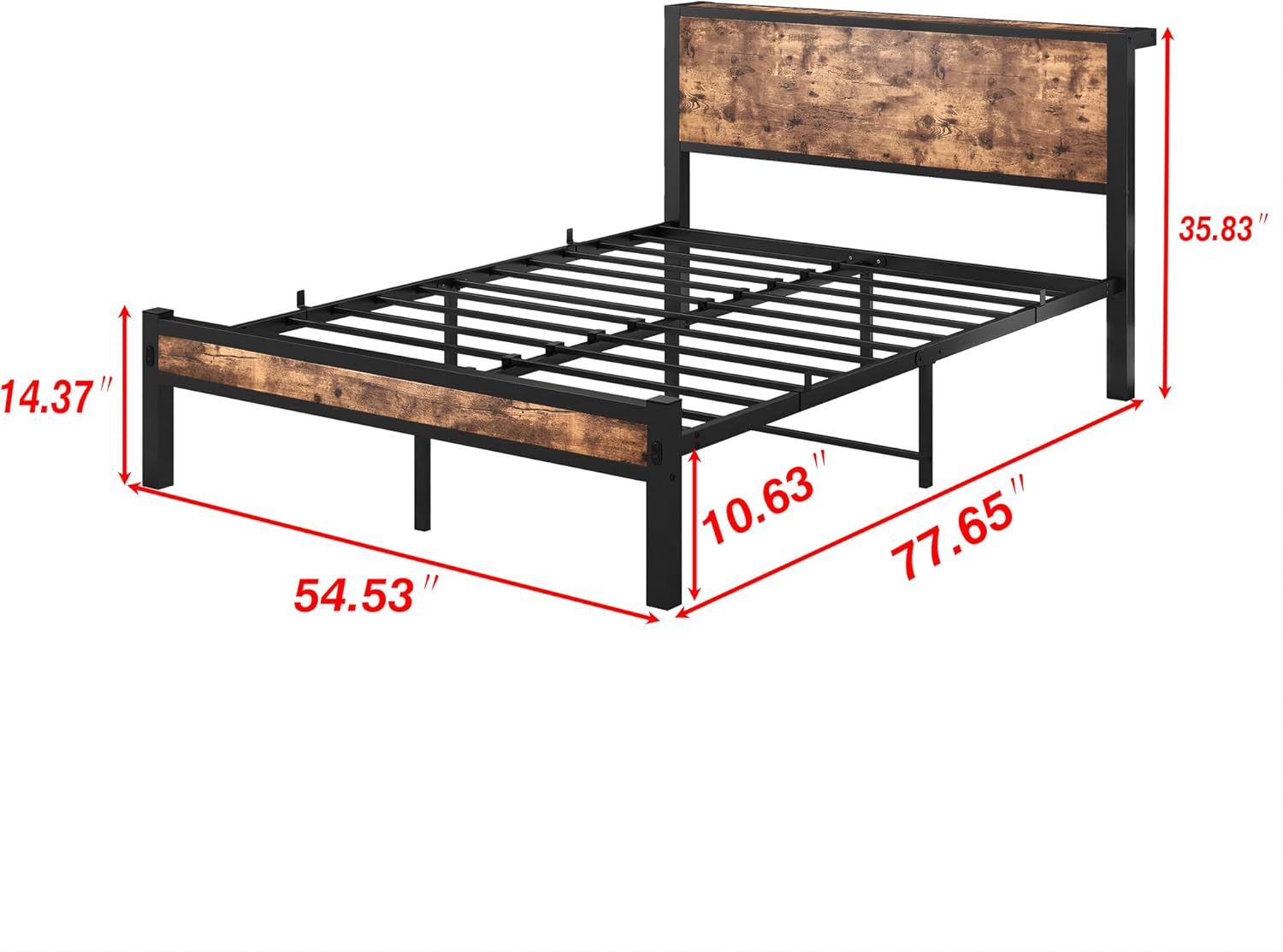 DUMEE Full Bed Frame with Wood Storage Headboard, Metal Platform Bed Frame Full, No Box Spring Needed, Noise Free, Reinforced Strong Support Leg, Textured Black&Brown Oak - Image 2
