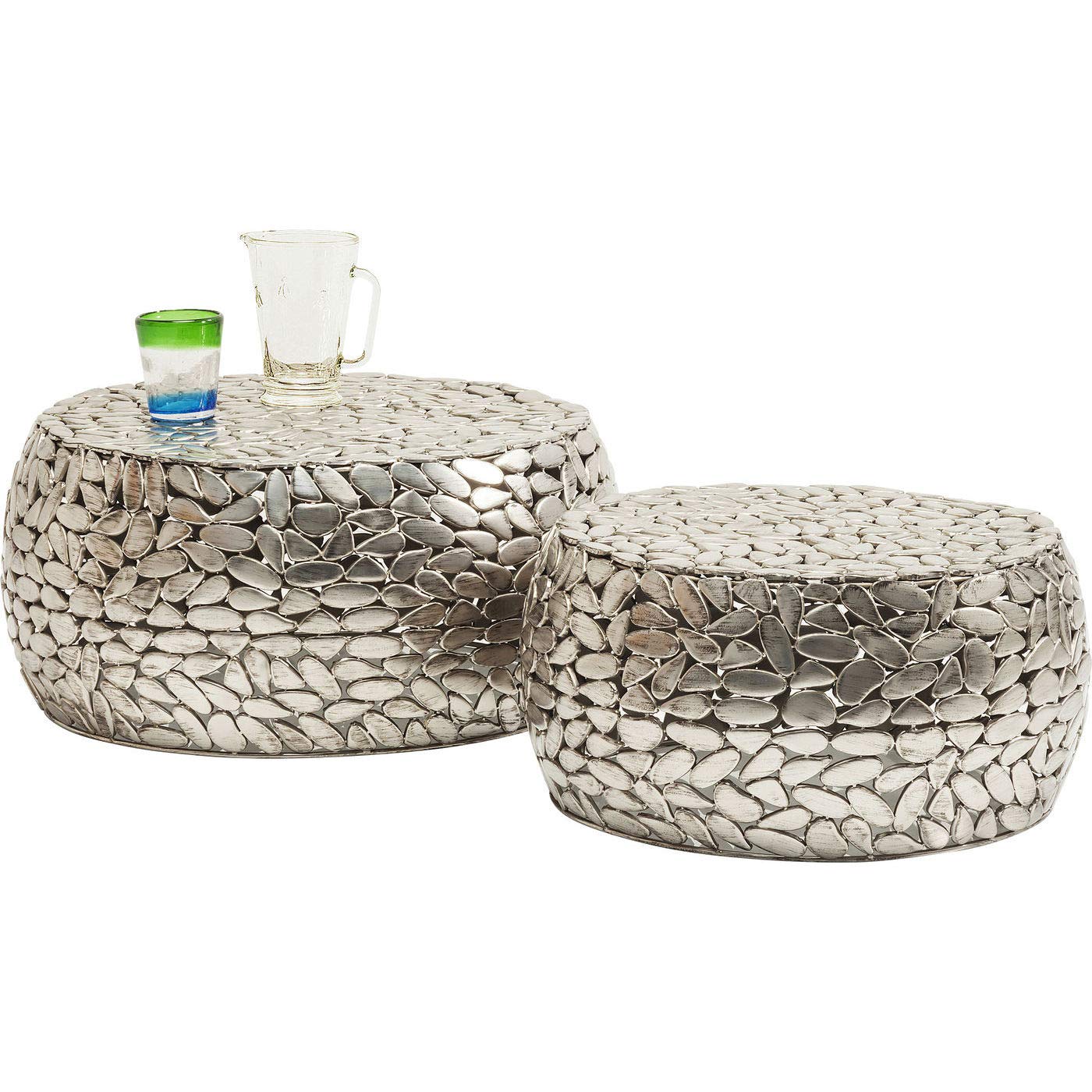 Kare Design Tavolino Da Caffé Pebbles (2/Set), Argento, Due Dimensioni, Piccolo Ø56Cm, Grandeø 66Cm, Design A Sassolini, Commodino, Tavolino Da Divano