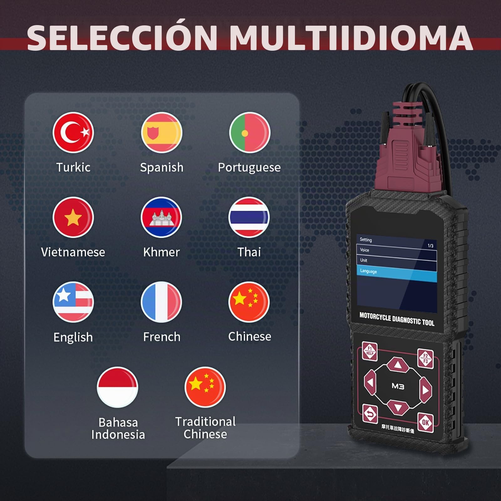 Sistema de Motocicleta Prueba de diagnóstico Herramientas de medición OBDII Lector de códigos de Motocicleta Scaner Compatible para Yamaha 2/3/4P,KYMCO,SYM,OBDII
