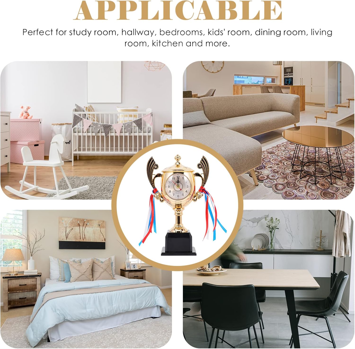 PRETYZOOM 5pcs Desk Alarm Clock New Type Trophy Dial Pattern Graduation Alarm Decor for Students Kids Bedroom Kitchen,Bedside Desktop （Golden）