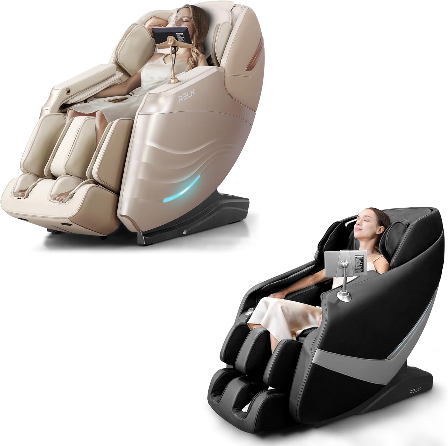 RELX Massage Chair Full Body Zero Gravity SL-Track Shiatsu Massage Chair 12 Modes + 8 Auto Modes(Cream+ Black)