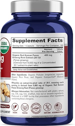 Miniatura 2 de NusaPure Rojo coreano Panax Ginseng 9,000 mg 180 cápsulas vegetales (USDA orgánico, sin OMG, extracto 201)