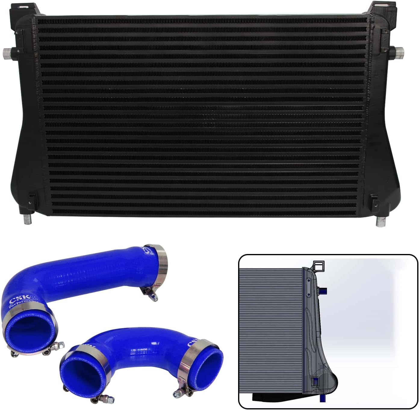 Intercooler Kit For For Audi A3 S3 VW Golf GTI R MK7 EA888 Skoda Octavia 5E Seat Leon 5F1.8T 2.0T TSI (Black-Blue)