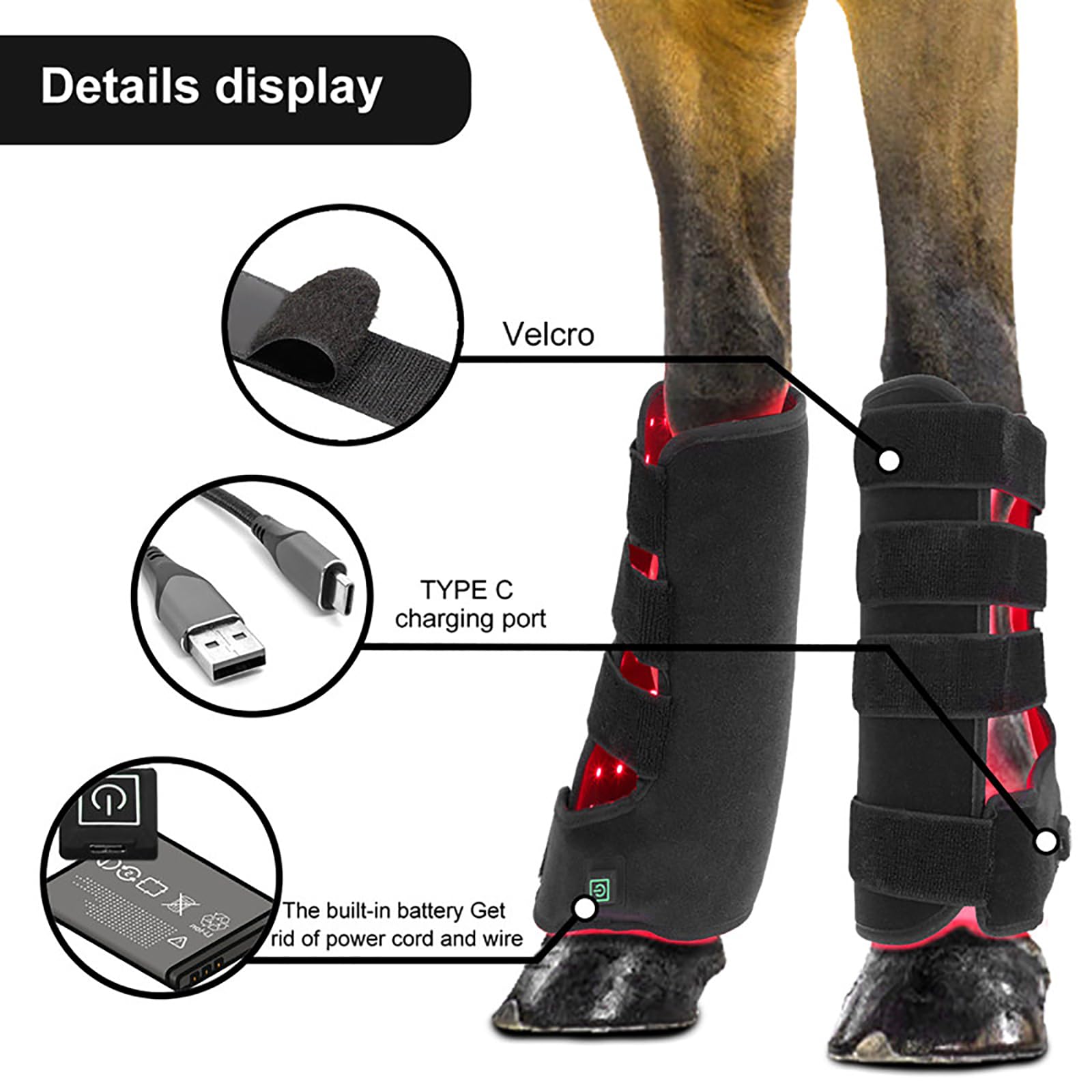 Dispositivo di terapia a luce rossa a LED per cavalli, stivali da cavallo a infrarossi per alleviare il dolore alle gambe, alleviare il disagio da esercizi vigorosi, confezione da 1