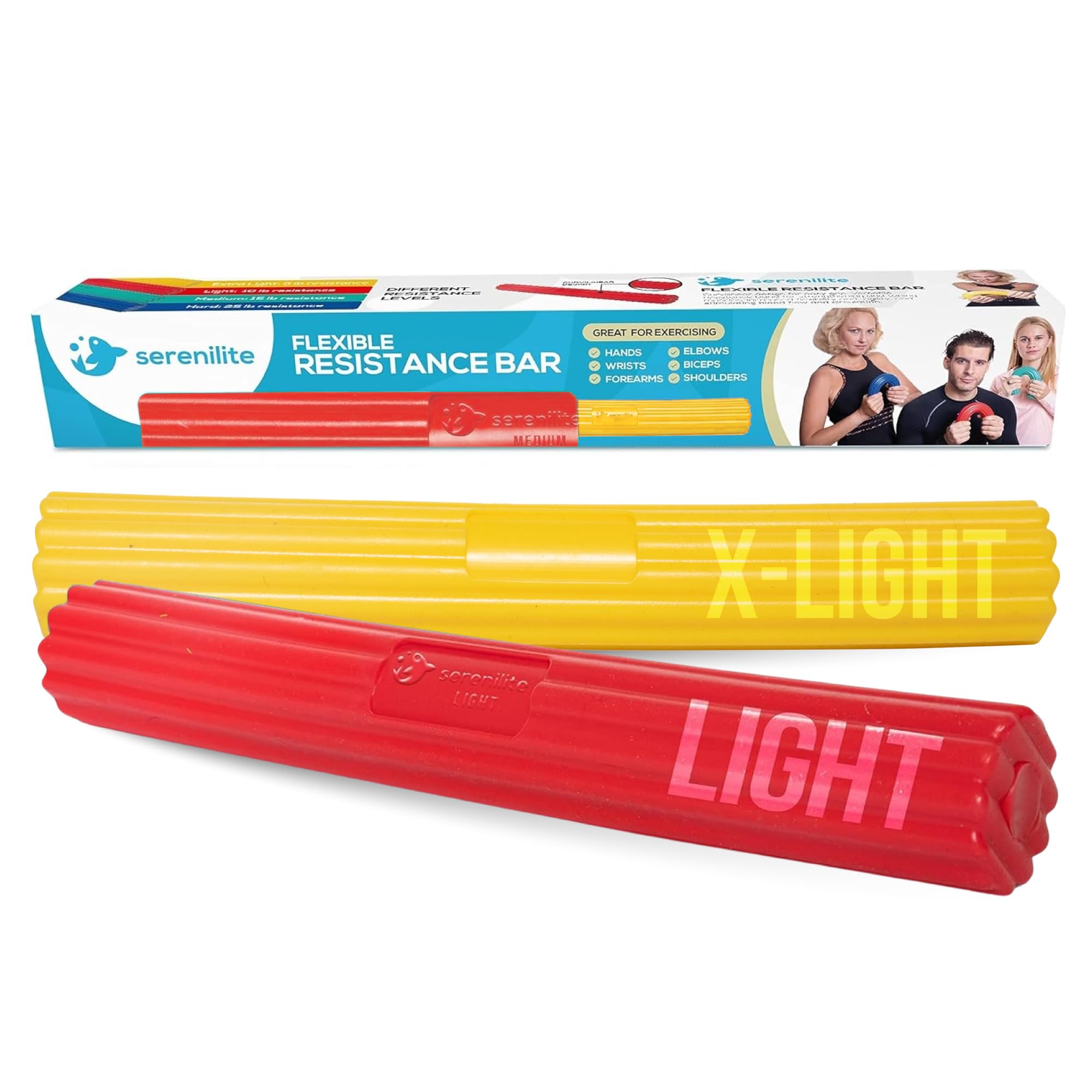 Serenilite Flexible Resistance Bar, Grip Strength Trainer, Resistance Band, Forearm Exerciser Workout, Flexible Bar for Tennis Elbow, Golfers Elbow, Physical Therapy, Pain Relief, Tendonitis, Recovery