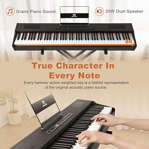 Miniatura 6 de Piano digital MUSTAR 88 teclas teclado pesado con acción de martillo, MDP-1200 teclado pesado con soporte, teclado de piano eléctrico