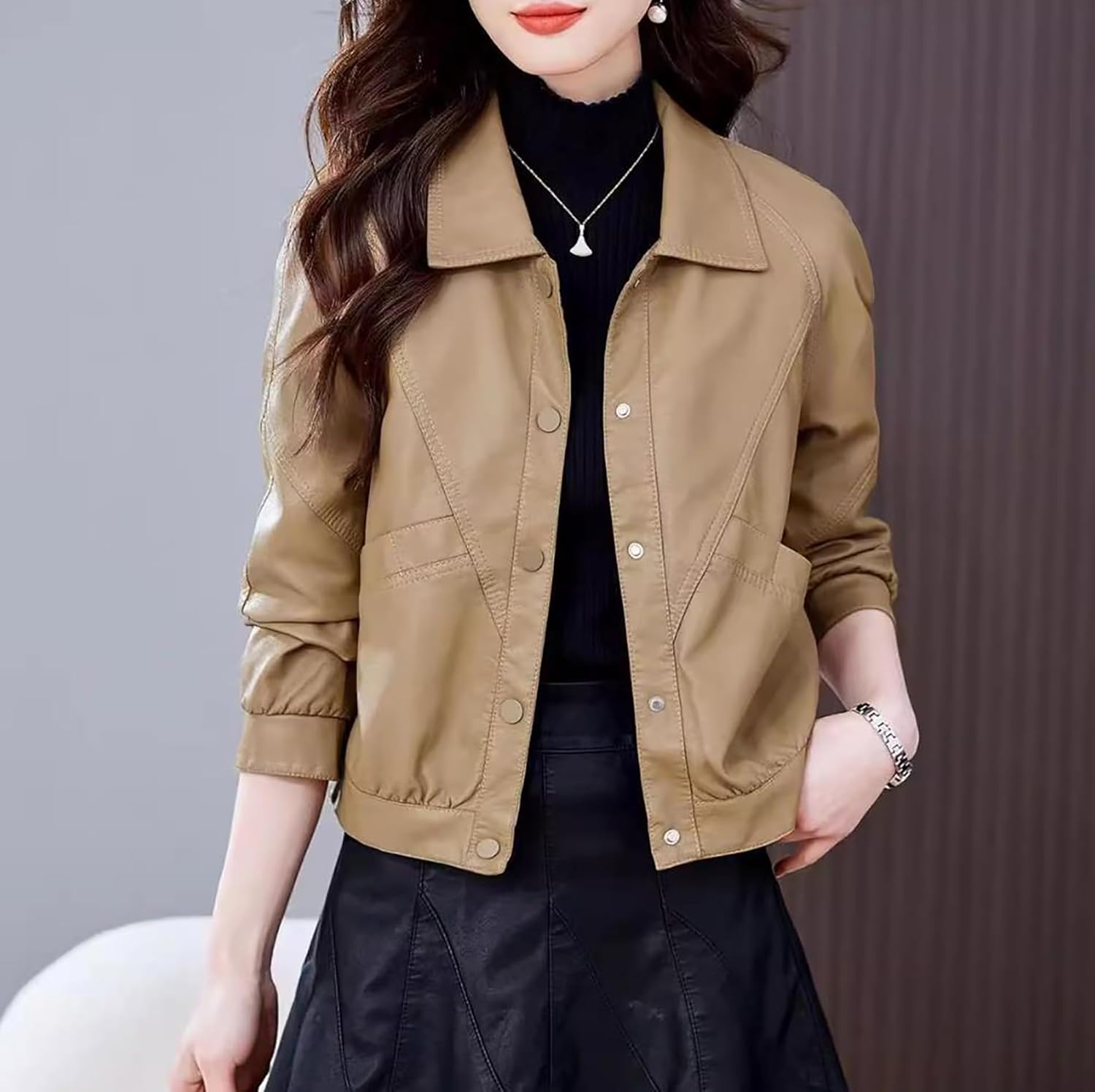 [A Q P K W A] 革ジャン レディース ショートコート フィックレザー おしゃれ レザージャケット ショート丈 カジュアル