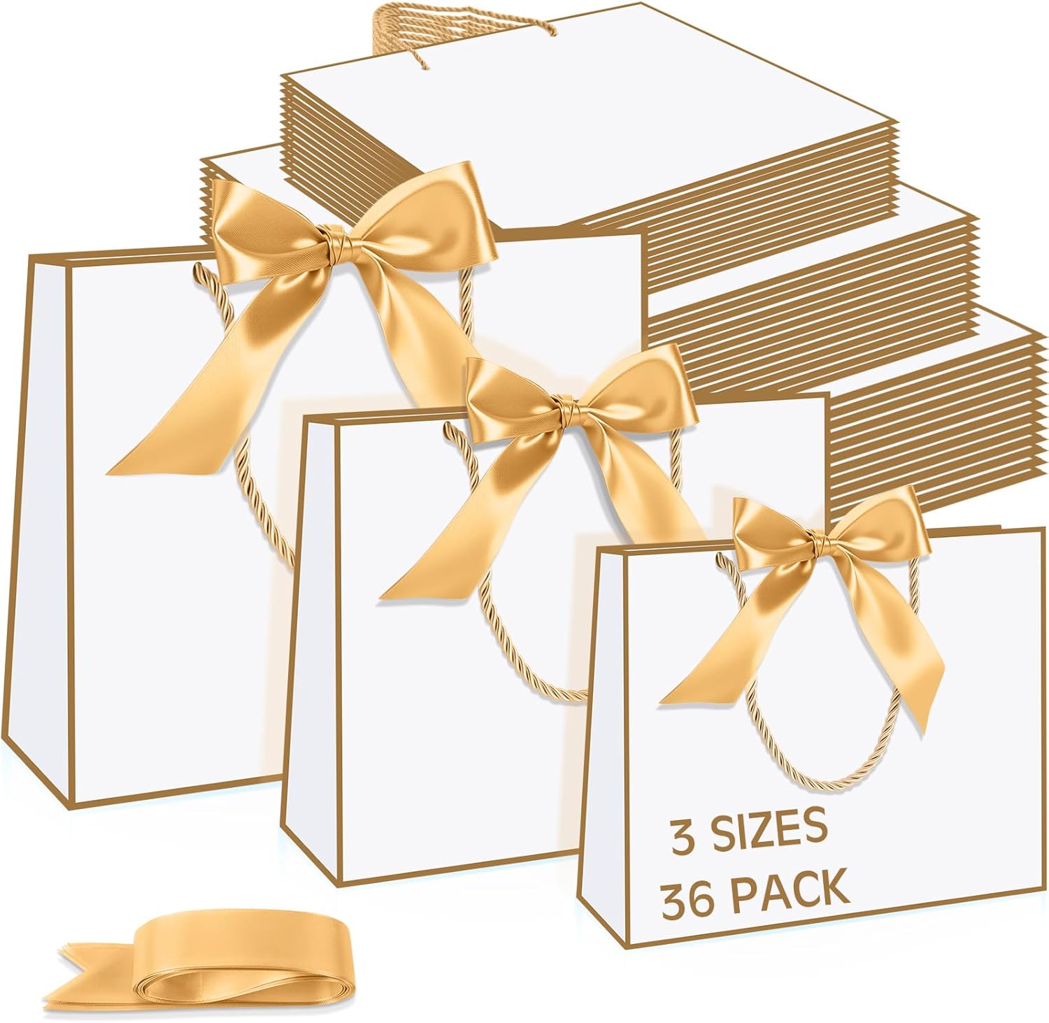 Tosstuki 36 Pack Thank You Gift Bags with Handle 3 Sizes Welcome Bags Thank You Return Gifts with Bow Ribbon for Birthday Party Wedding Bridesmaid(Blue)