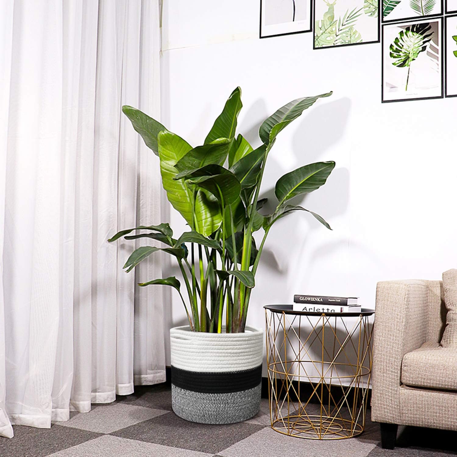 Indoor Planter Cover Woven Cotton Rope Flower Pot 11-inch Storage Organizer Basket Decorative Modern Home Accents