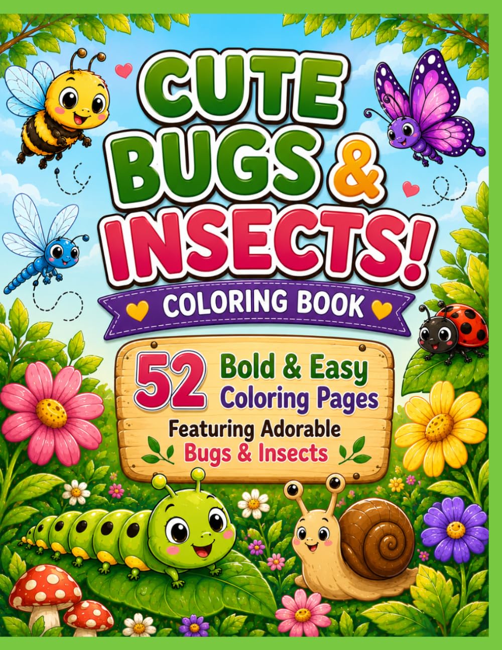 CUTE BUGS & INSECTS Coloring Book: 52 Bold & Easy Coloring Pages Featuring Adorable Bugs & Insects (BOLD & EASY COLORING BOOK SERIES)