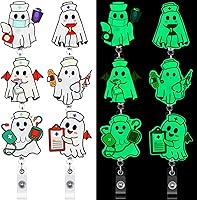 Vista 8 de Fulmoon Carrete retráctil de insignia de Halloween, 6 unidades, que brilla en la oscuridad, soporte para identificación de enfermera con clip