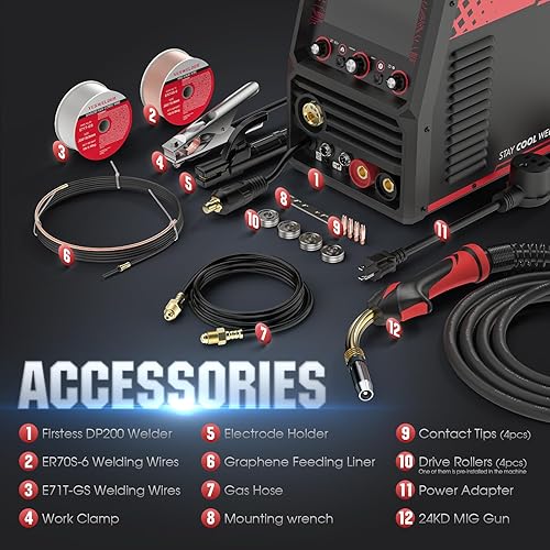 Miniatura 7 de YESWELDER Firstess DP200 Pulso dual, pantalla LCD de 7 pulgadas 120240 V Soldador MIG de doble voltaje, MIGPulsed MIGFlux CoreSpool Gun MIGLift