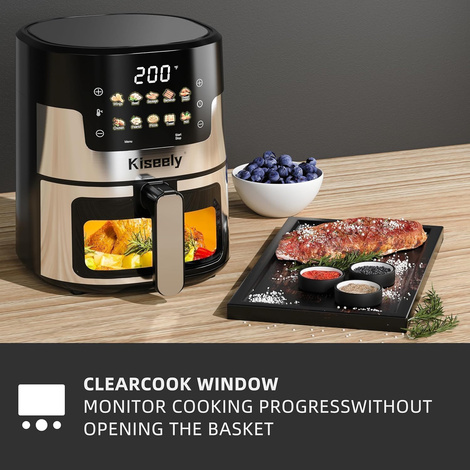 Air Fryer, 6 QT Air Fryers with Glass Touch Screen, Clear Windows, 10-in-1 Stainless Air Fryer Oven with Auto Shut-Off Time & Temperature Control for Roast, Bake, Broil, Keep Warm (BQ2)