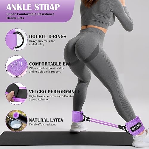 Miniatura 4 de Juego de bandas de resistencia al tobillo con puños y bandas de resistencia de tela, equipo de entrenamiento de piernas y glúteos para mujeres y