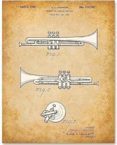 Miniatura 1 de Trumpet Patent Print - Great Music Wall Art, Music Studio Decor, Brass Wind Instrument, Gift for Band Director, Classical and Jazz Music Lovers,