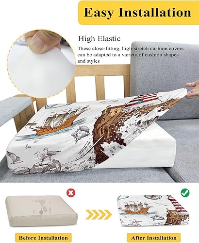 Miniatura 5 de Fundas de cojín para sofá, fundas elásticas para sofá, con ilustración vintage, velero, gaviota, gaviota, protector de muebles para perros y