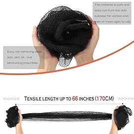African Net Long Bath Net Sponge,JASSINS Bathing Body Exfoliating Shower Body Back Scrubber Skin Smoother,Stretch Length to 66 INCH (Black)