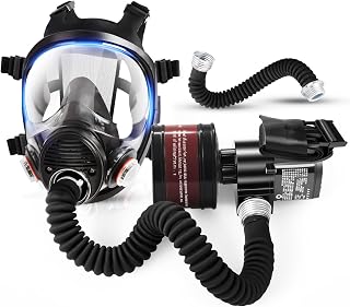 Upgraded PAPR Respirator System with Gas Mask Kit – Portable Powered Air Purifier for Chemical Plants Tactical Painting Laboratories Dust Oil and Other Work Environment