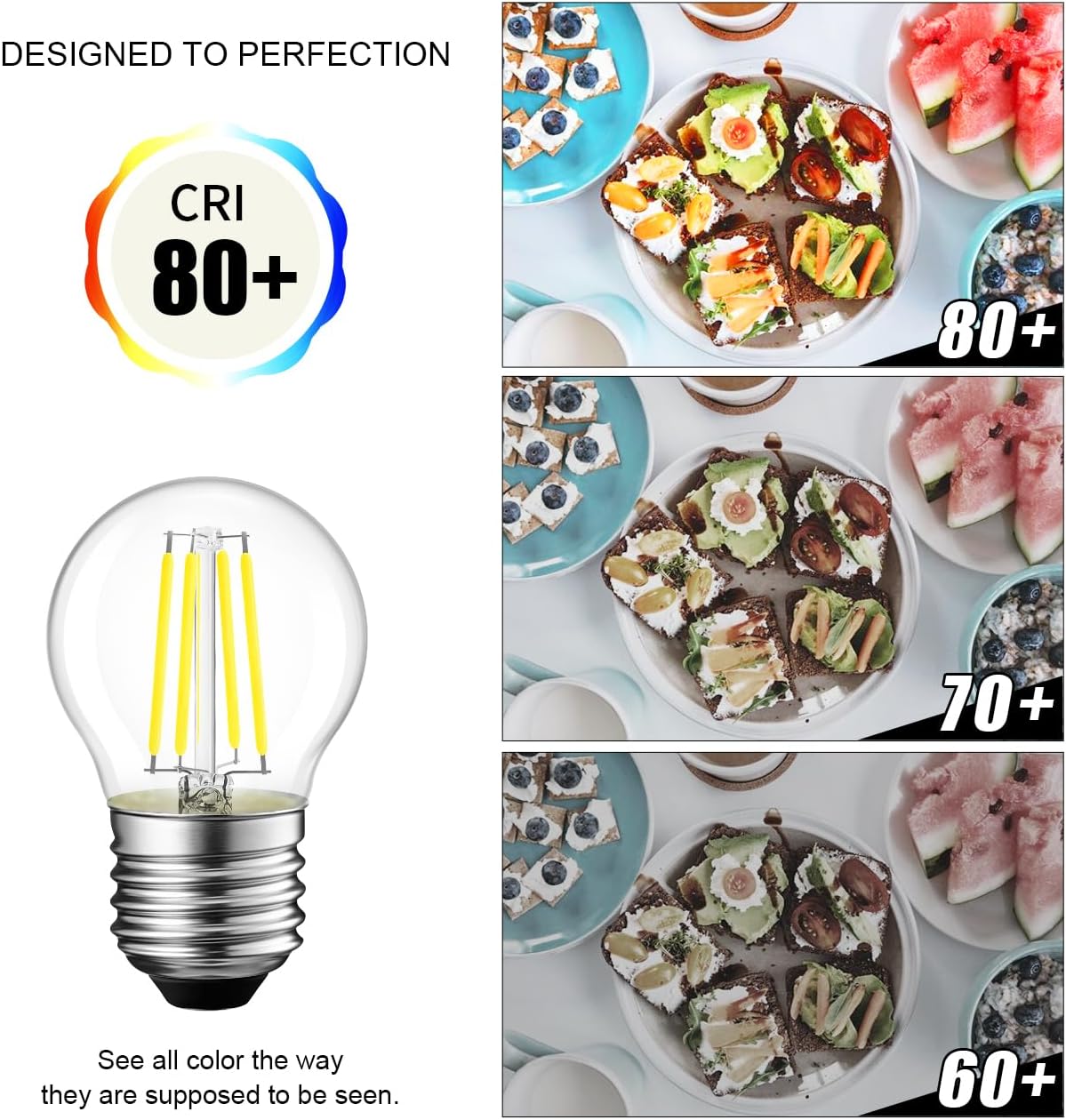 LVWIT Clear Globe G14 LED Light Bulbs Daylight Dimmable G45 Round Short Edison Bulbs, 4.5 W (60W Equivalent) 5000K Small LED Filament E26 Medium Base Bulb for Indoor Chandelier Lightbulb, 6 Pack