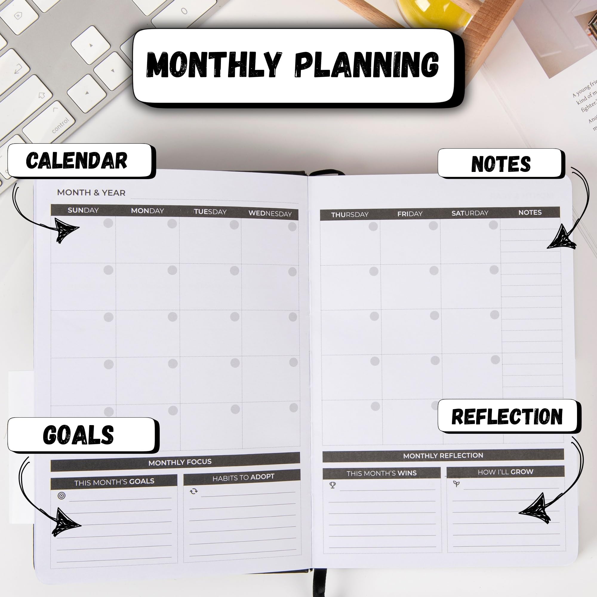 The Stoic Planner & Journal, planer dzienny 2 w 1 i dziennik z inspirującymi wskazówkami do pisania, buduj produktywność i pozytywne nastawienie, 3 miesiące, bez daty, czarny