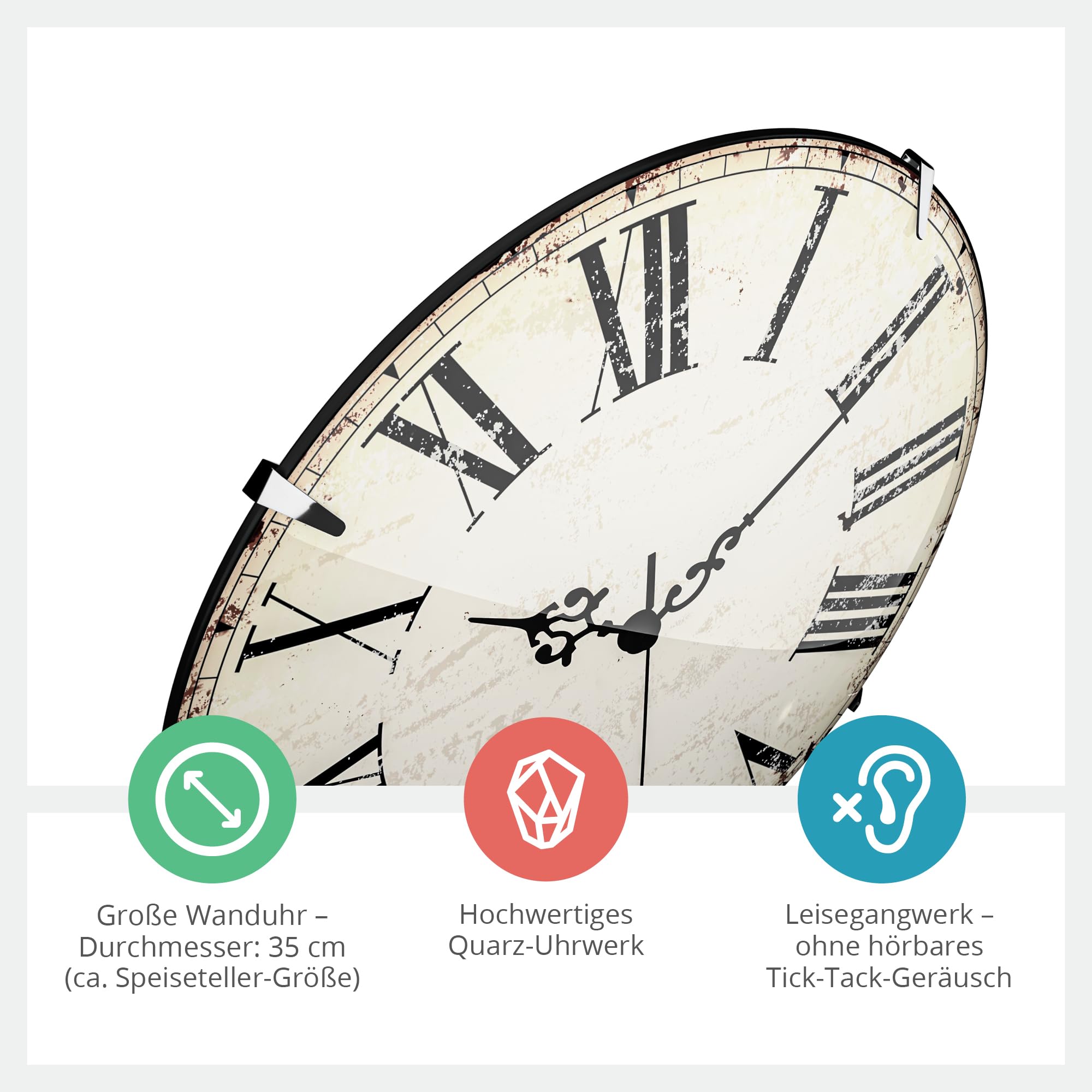 Lawei Wanduhr 28cm Vintage - Geräuscharme Küchenuhr Mit Römischen Ziffern