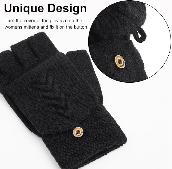 YSense Winter Warm Fingerless Gloves for Women 2 Pairs