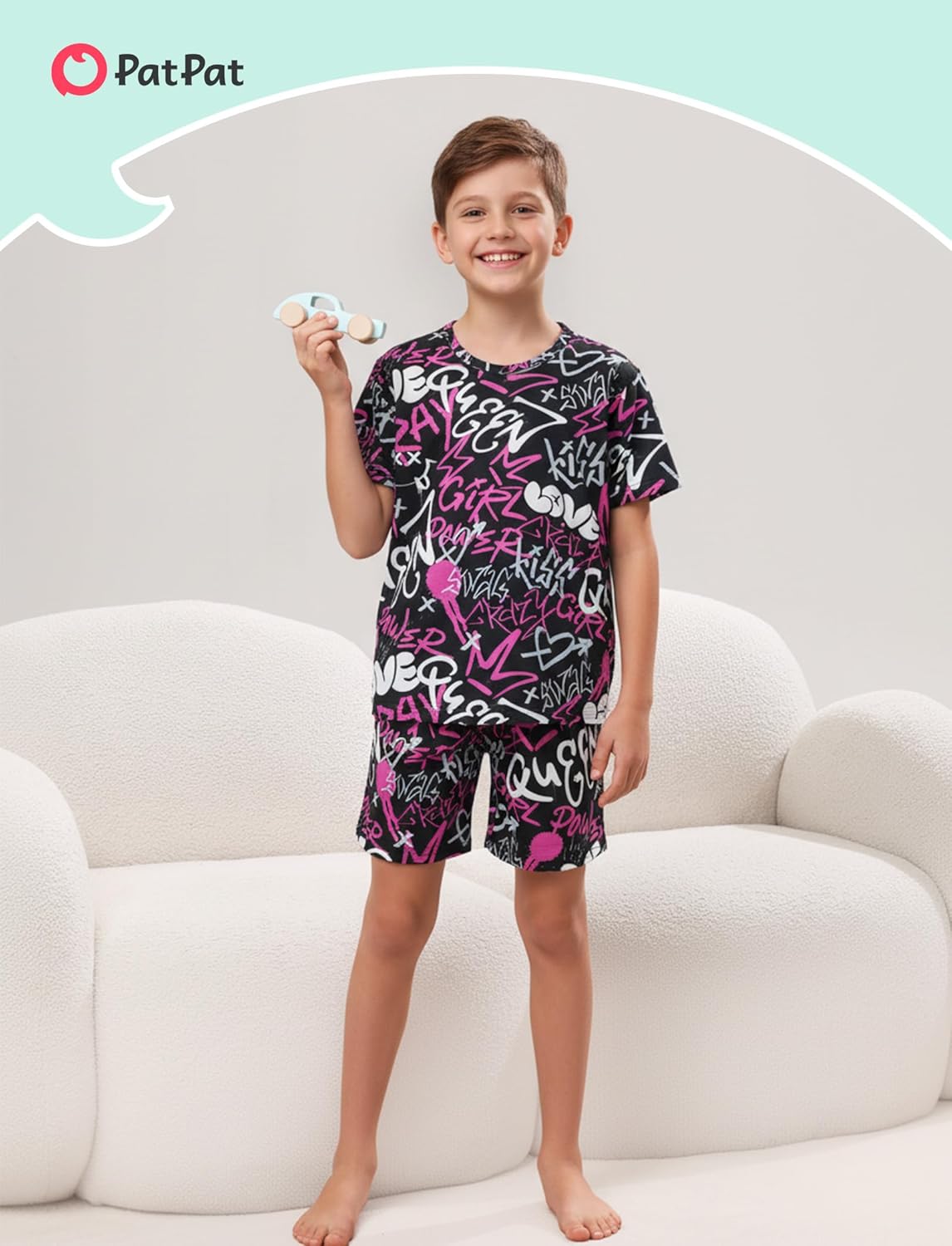 PATPAT Boys Pajamas Sets Short Sleeve T-Shirt and Shorts 2-Piece Sleepwear Graffiti Print Summer Loungewear for Kids - Image 2