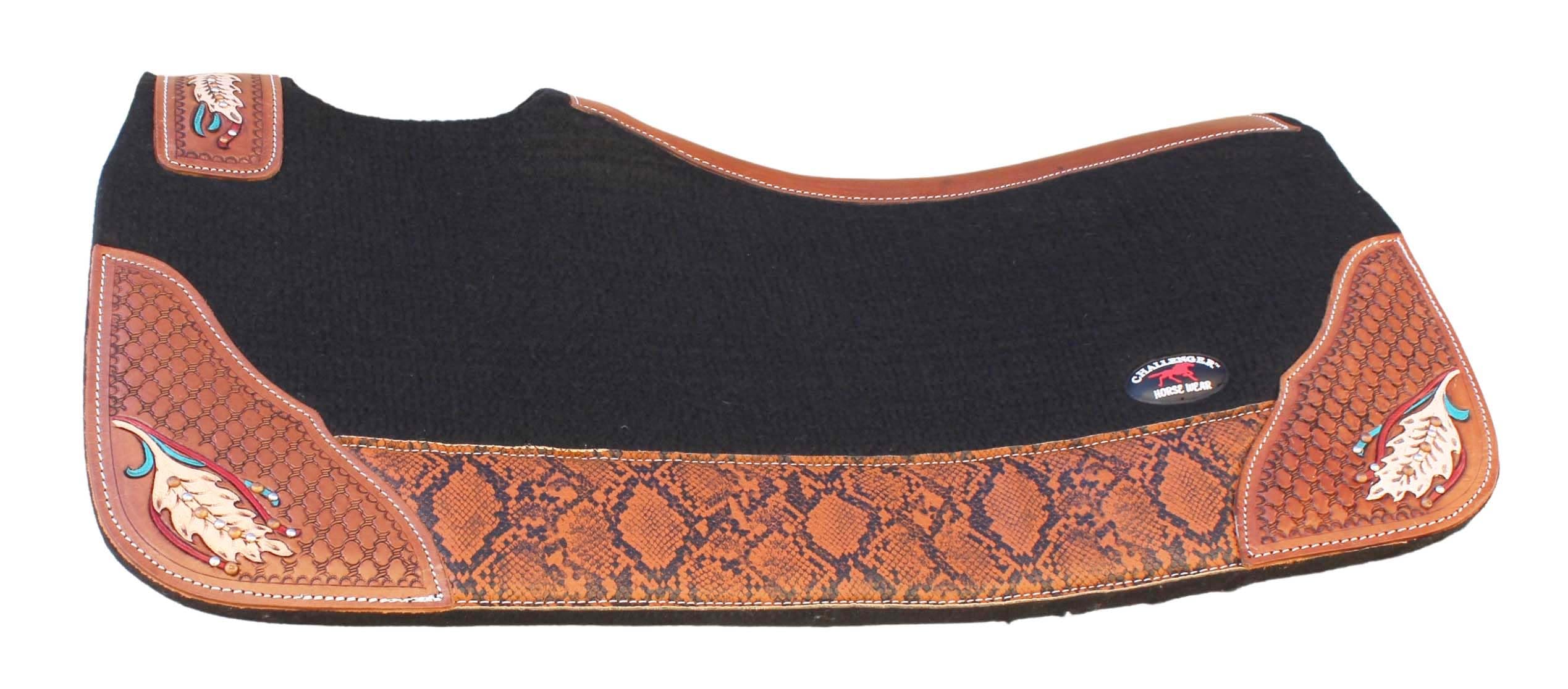 CHALLENGER Horse 39216BK - Sottosella terapeutico in feltro di lana, 81 x 76 cm, colore: Nero