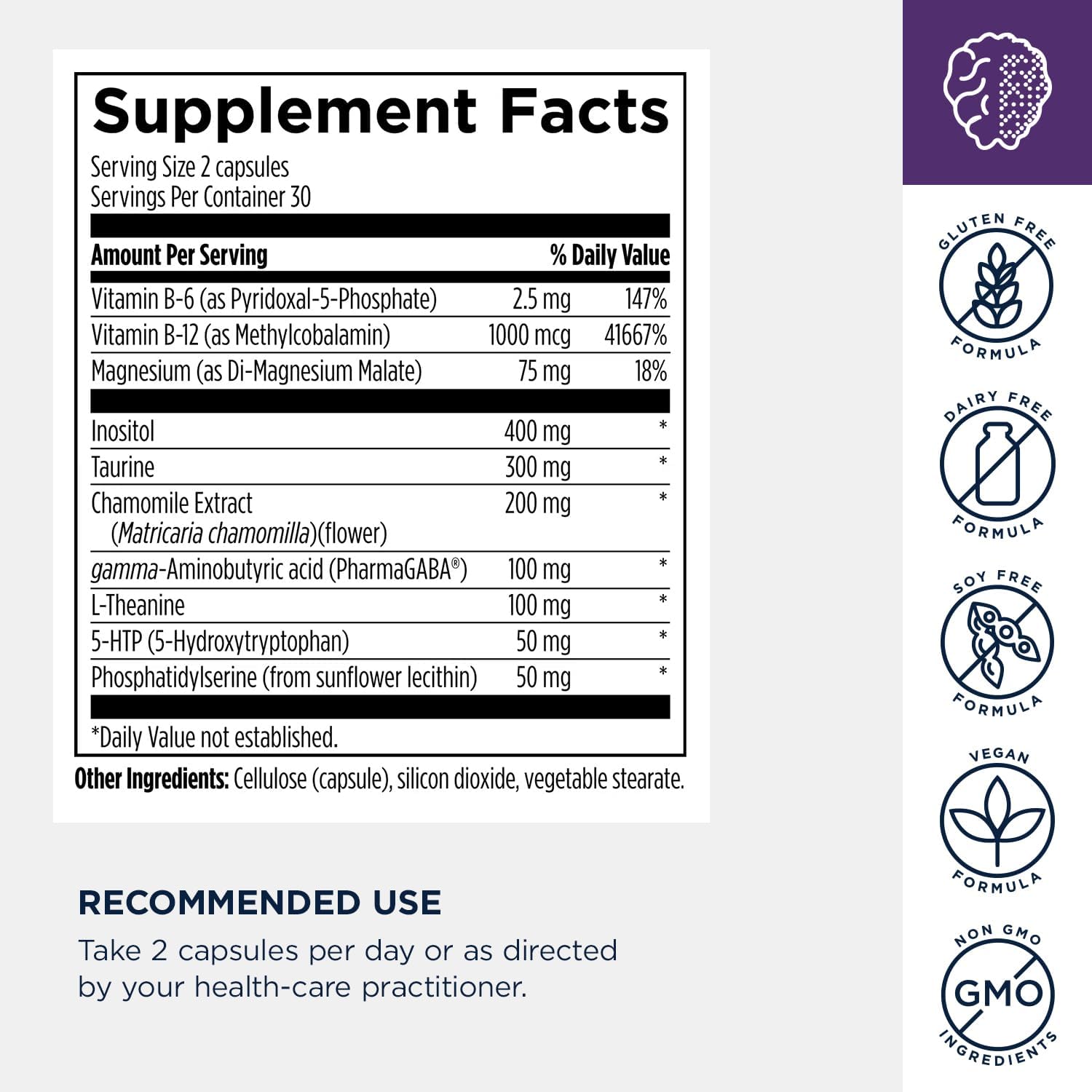 Designs for Health NeuroCalm - Supports Mood & Stress Relief with GABA, Inositol, L-Theanine, 5HTP, Vitamin B12 and B6, Taurine, Chamomile, Magnesium, and PharmaGABA - Gluten Free, Vegan (60 Capsules)