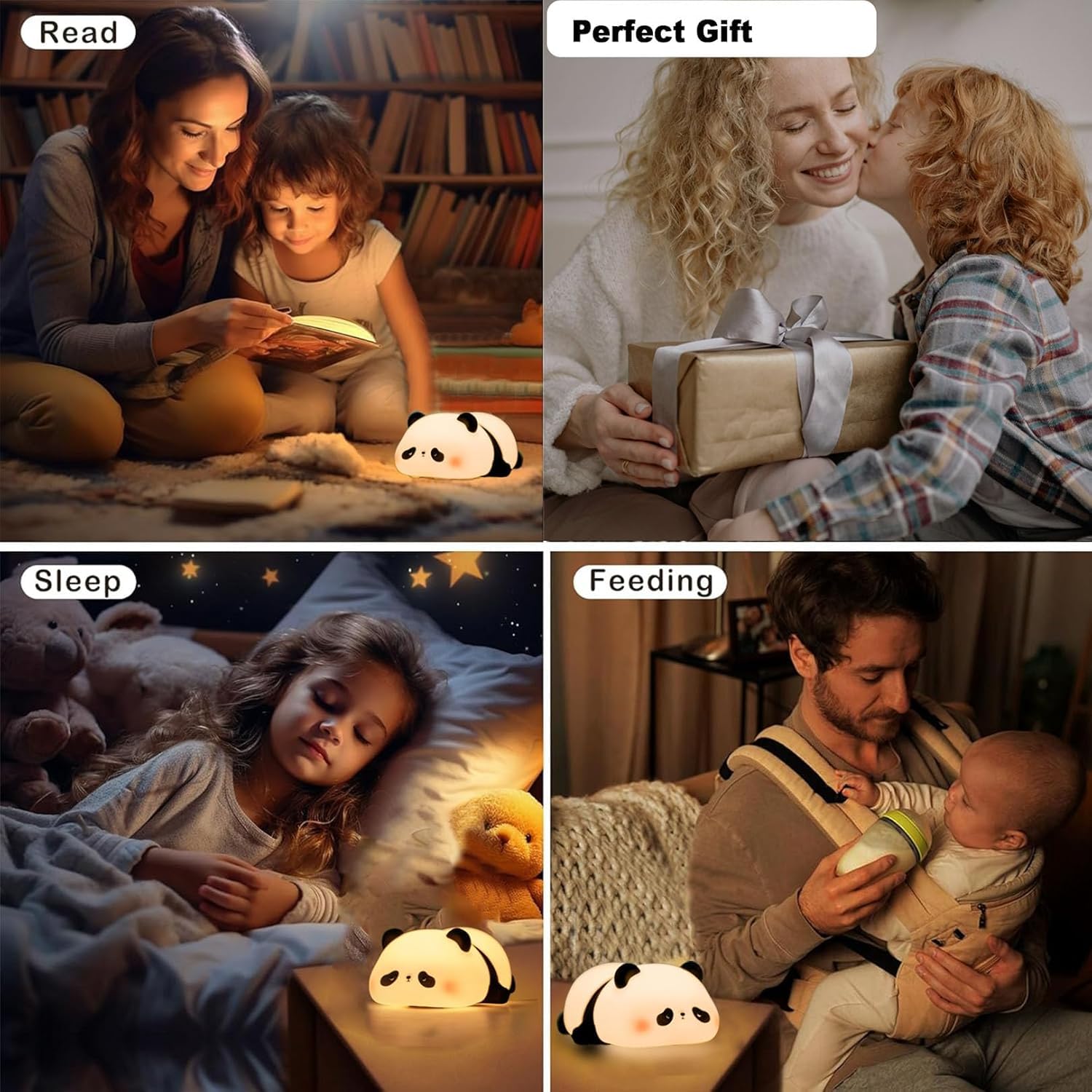 Wosta Kids Night Light Cute Panda,Silicone Nursery Lamp for Baby and Toddler,Animal Night Light for Boys and Girls,Squishy Night Light for Bedroom,Cute Night Light for Kids Room (Sleep Panda) 4