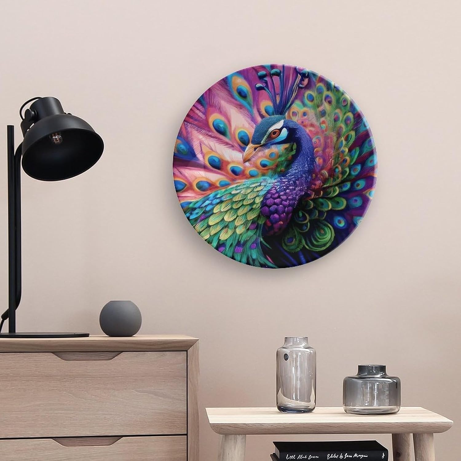 Colorful Peacock Bone China Decorative Plate with Stand 10inch image 5