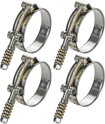 WYSIWYKA Paquete de 4 abrazaderas de manguera con perno en T, abrazadera de manguera de acero inoxidable con resorte de refuerzo para tubería,