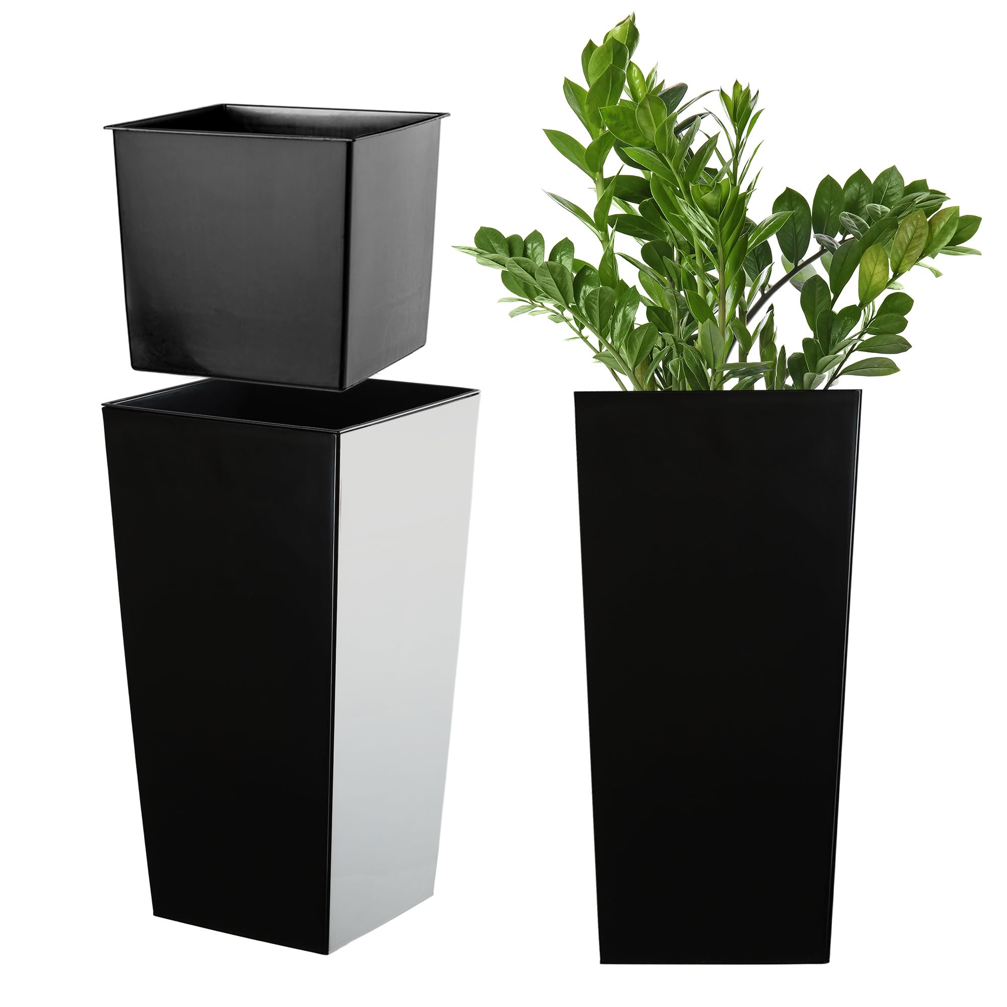 KADAX Elegante Vaso Alto per Piante da Interno ed Esterno Decorativo, Grande Fioriera in Plastica per Giardino e Balcone (Nero, Liscio, 46.5 cm, ca. 13L)