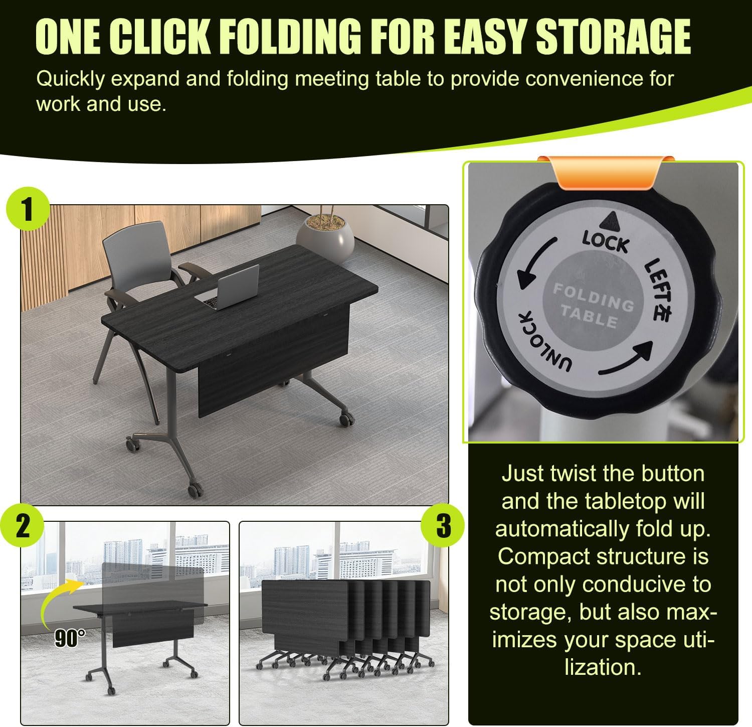 Modern Folding Conference Table,Mobile Flip Top Training Table with Wheels,Easy Assembly Stackable Meeting Seminar Tables,ModularConference Room Tables for Office,Classroom,Training Room