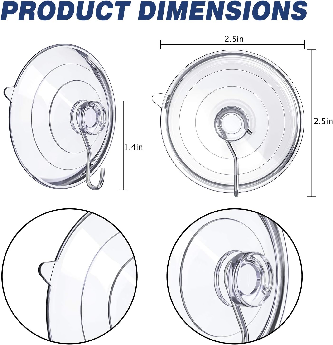 Bеѕt Rеvіеw Znben Suction Cup Hooks, 2.5 Inches Clear Large Suction Cups with Metal Hooks 7 LB Reusable Heavy Duty Suction Cups for Kitchen Bathroom Shower Wall Window Glass Door - 6 Pack