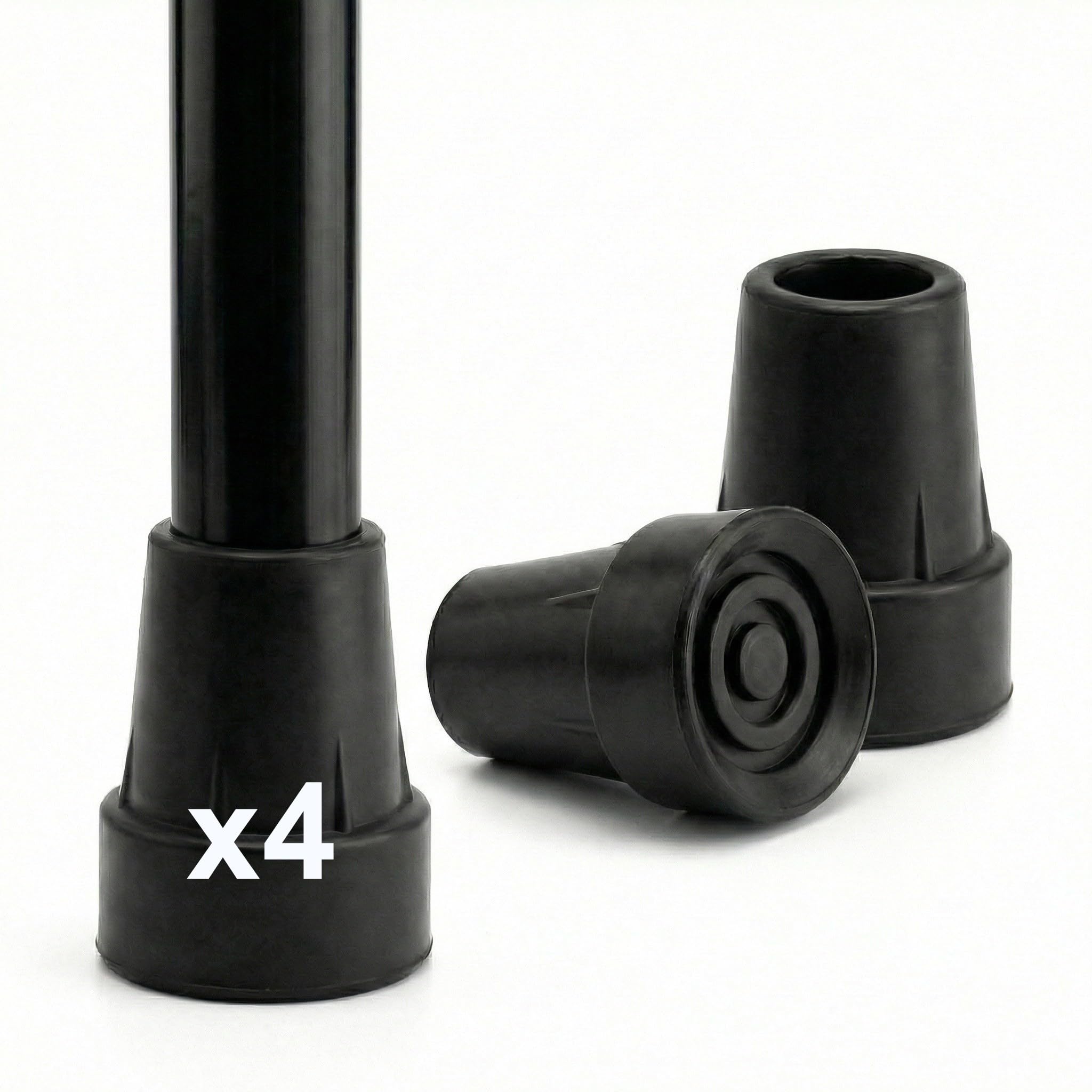 PEPE Mobility Embouts pour Béquille et Canne de Marche en Caoutchouc Antidérapant (x4, Tubes 21 à 22 mm), Embouts Médicaux de Remplacement