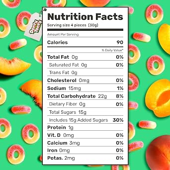 PEACH Rings Gummy Candy 3 lb Bulk Resealable Bag, Soft and Chewy, Light Sugar Coated, Gluten Free Gummies