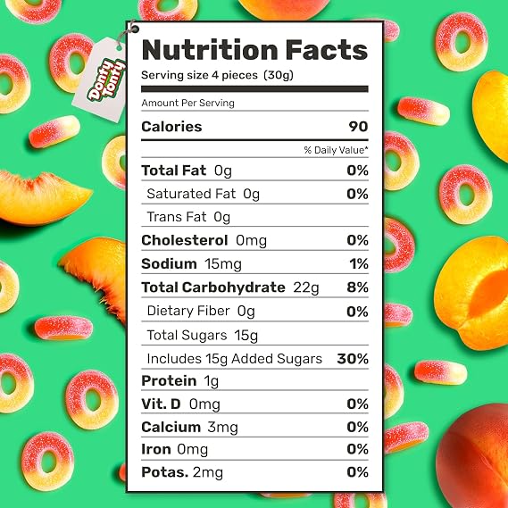 PEACH Rings Gummy Candy 3 lb Bulk Resealable Bag, Soft and Chewy, Light Sugar Coated, Gluten Free Gummies