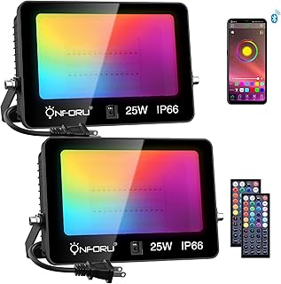 Onforu LED Flood Light 250W Equivalent 2500 LM 2 Control Way, Bluetooth RGBW Stage Lights with Remote&APP, 16 Million Colors 27 Modes, Uplights for Events, Music Synchronize, Timing, IP66 Spotlights
