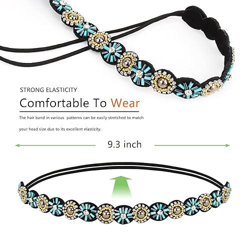 Miniatura 2 de AMCAMI 5 diademas de cuentas con perlas y diamantes de imitación para mujer, bandas para la cabeza con cuentas brillantes, diademas hippie para