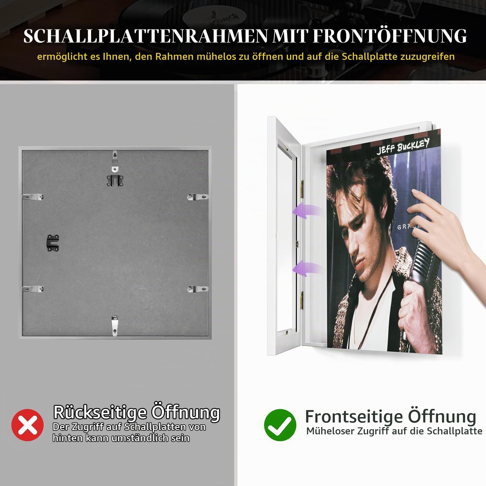 4er Pack Vinyl Schallplatten Rahmen, Vinyl Wandrahmen Album Rahmen für 12x12 Zoll LP Album Cover Display (Weiß)