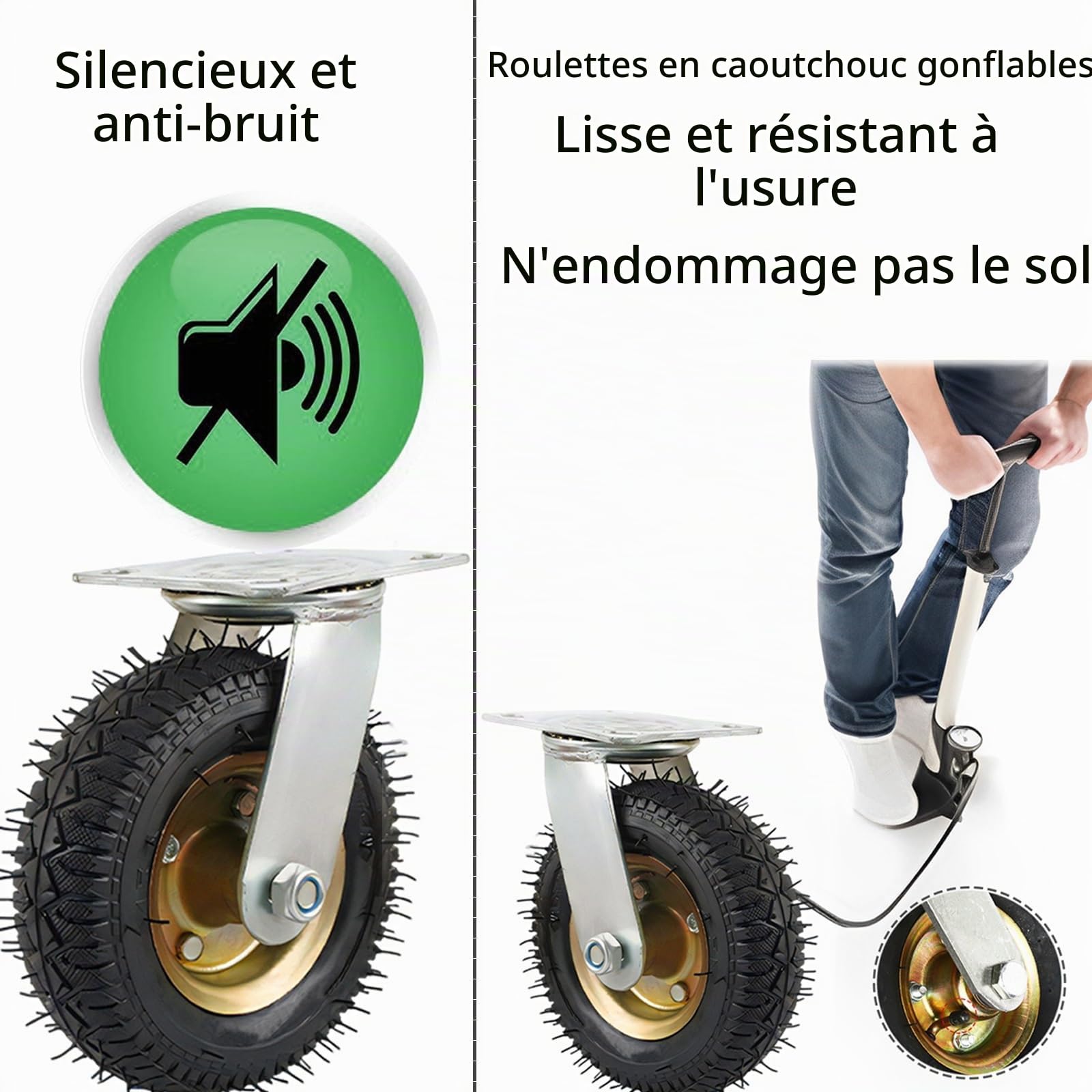 20-Pack Roulette Gonflable Pneumatique, Roulette Pivotante Pour Meuble Résistante À L'usure Silencieux Une Roue Portant 300 Kg Robuste En Caoutchouc ​Chariot Roue, Pour Chariot ​à Outils