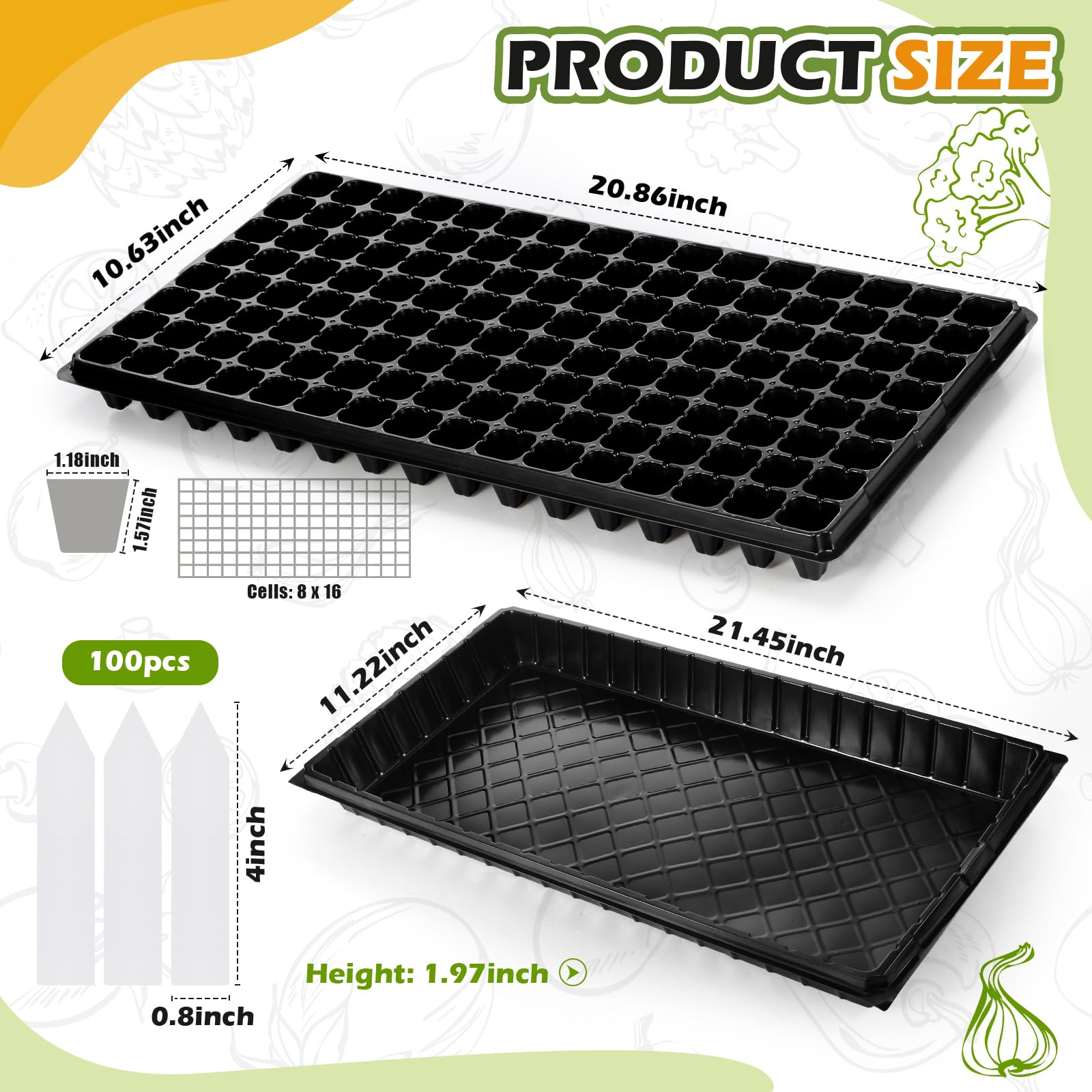 Yinder 20 bandejas de inicio de semillas de plantas, 1020 bandejas sin agujeros y bandejas de tapón de células con 100 etiquetas, bandejas de cultivo para vivero, germinación, hierba de trigo