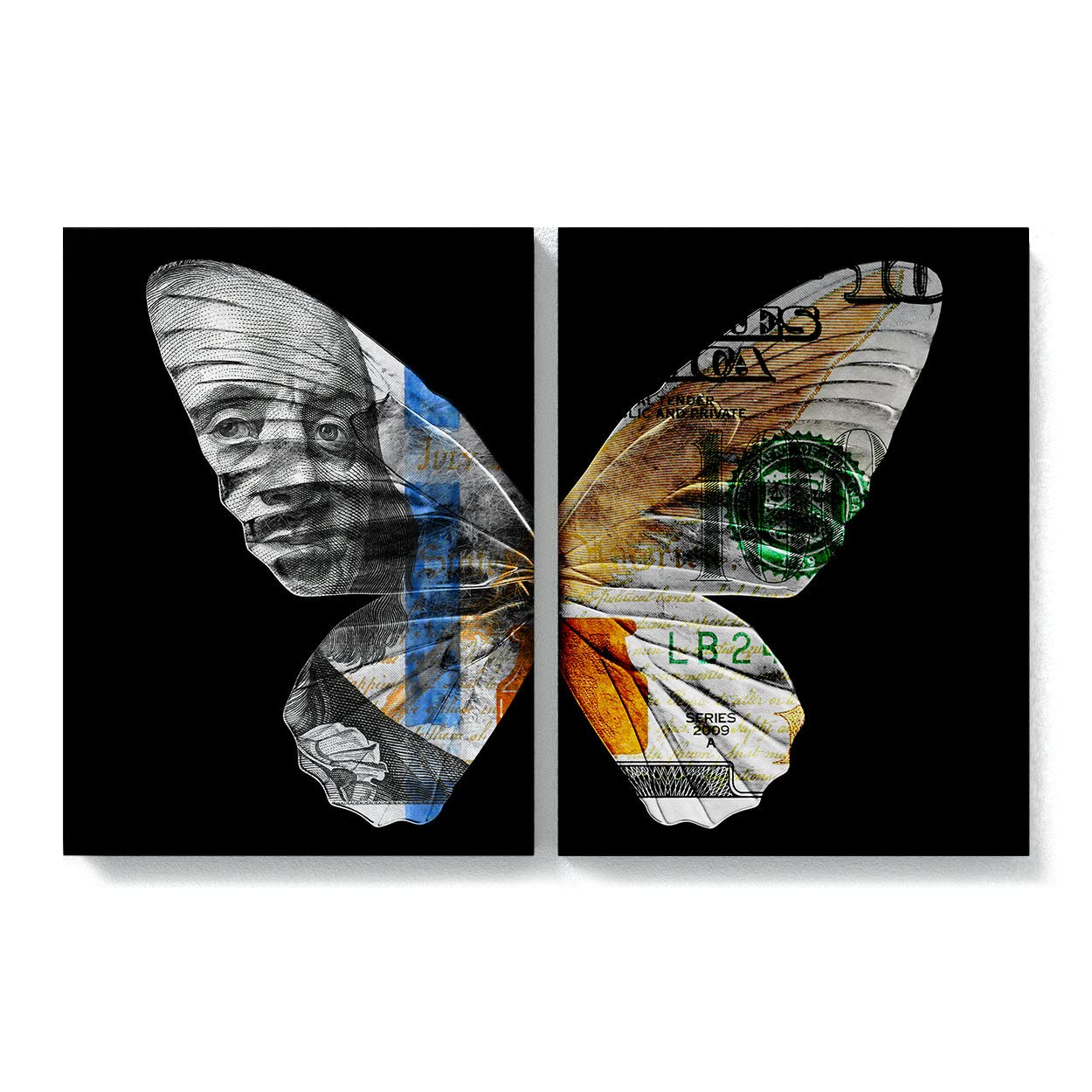 Butterfly Money Canvas Art - One Hundred Bill Cash Ben Franklin Insect Wall Art Canvas Home Decor Painting Wall Art Home Décor Print Poster Painting Canvas X-Large 2x | 36x48" / 1.5"| Sense Canvas