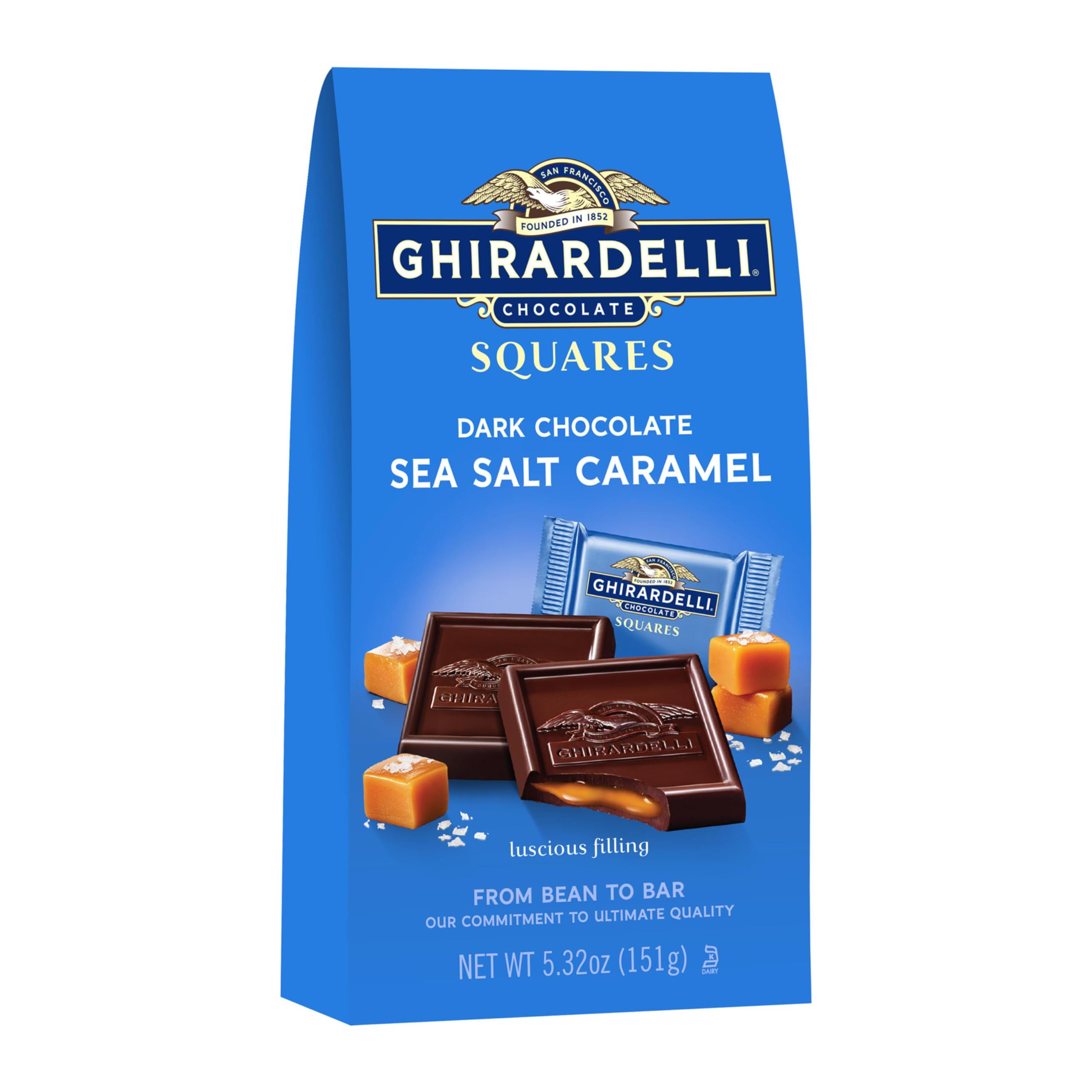GHIRARDELLI Dark Chocolate Sea Salt Caramel Squares - 5.32 oz Bags - Pack of 6